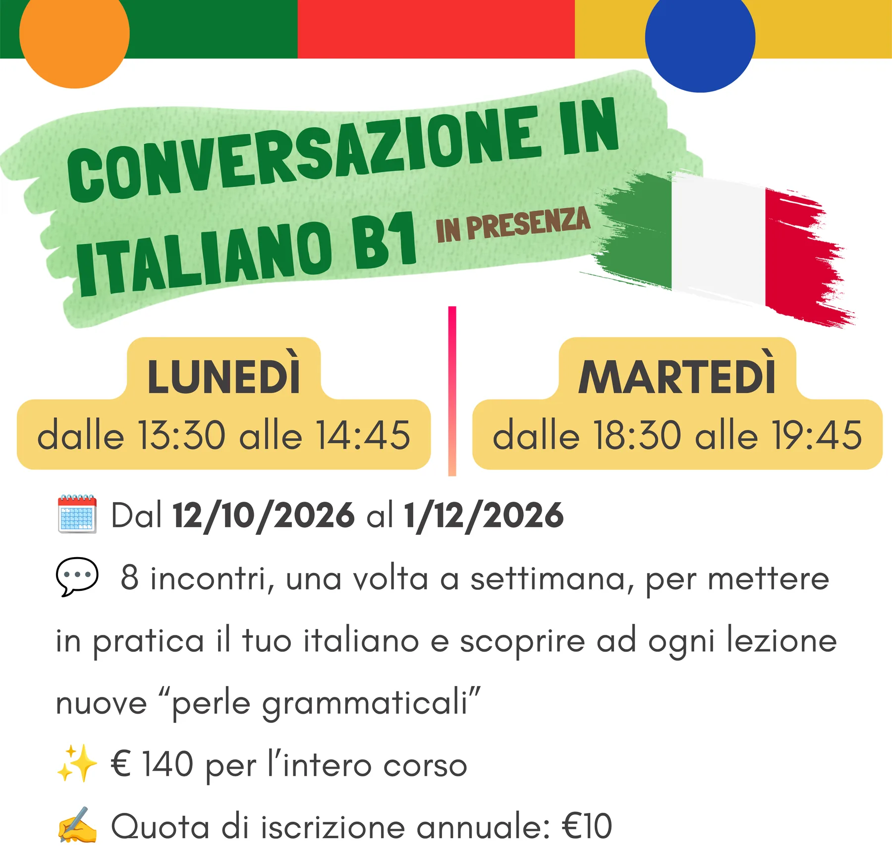 Corso di conversazione in italiano B1