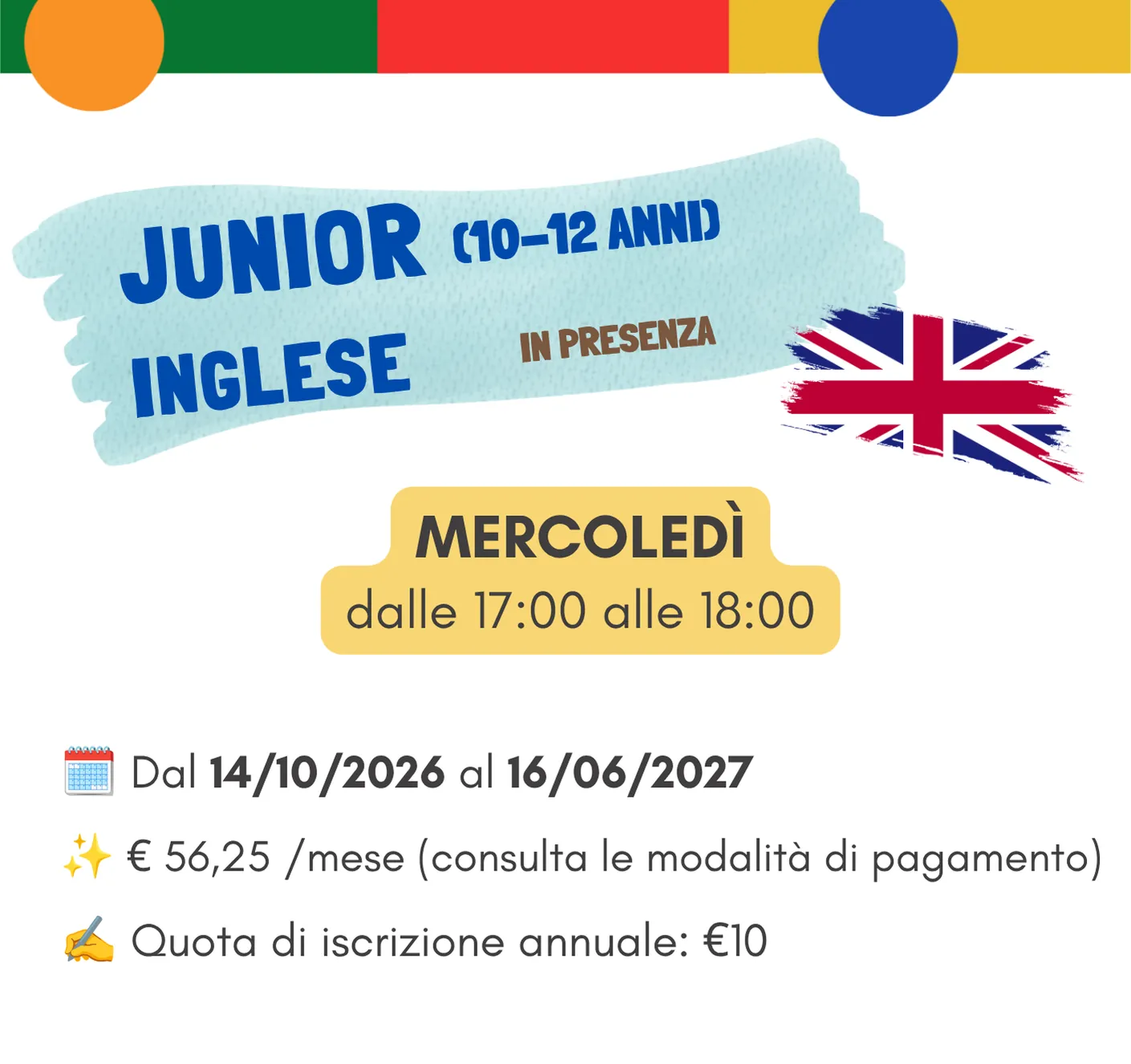 Corso di inglese Junior dai 10 ai 12 anni