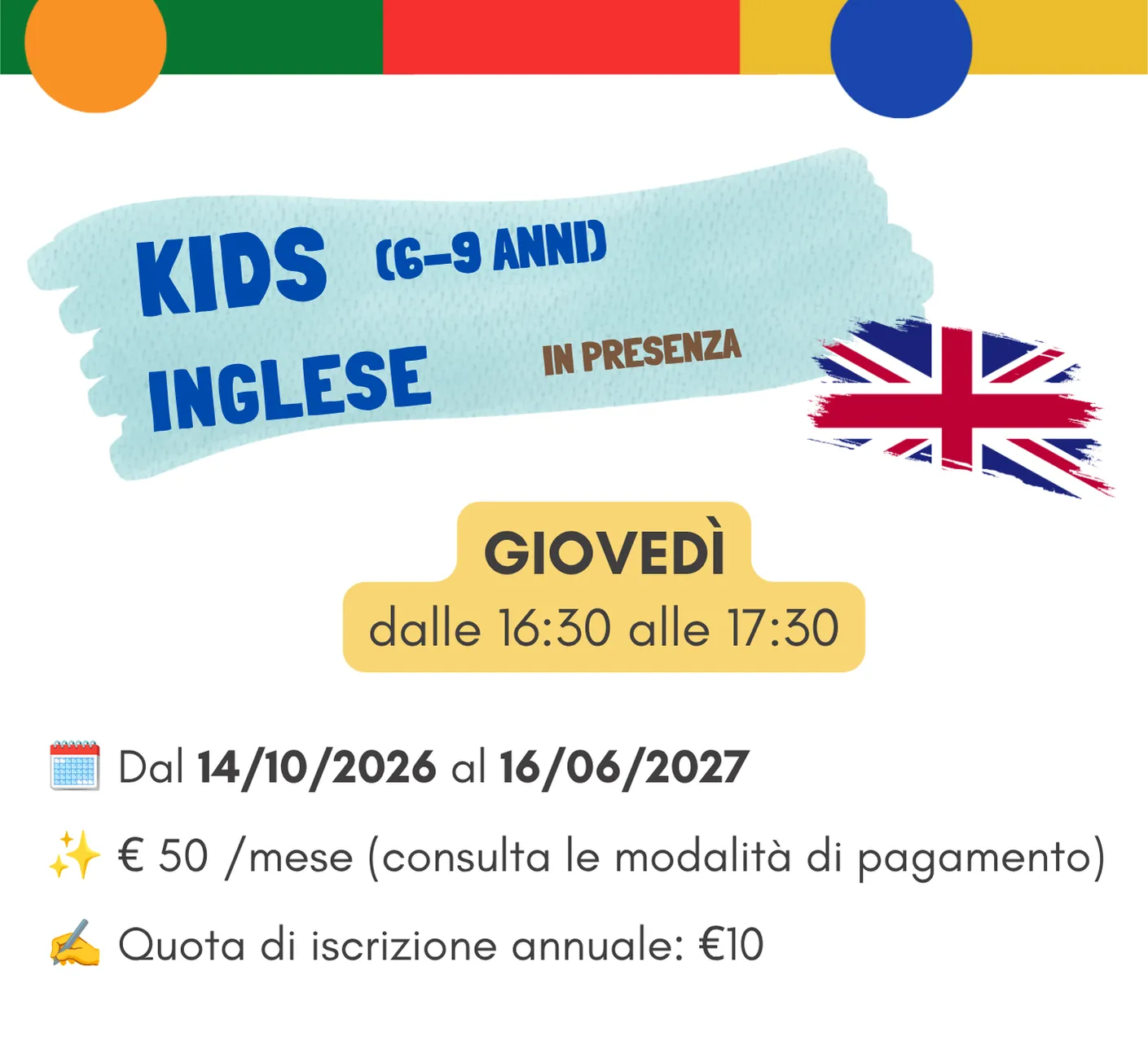 Corso di inglese Kids dai 6 ai 9 anni