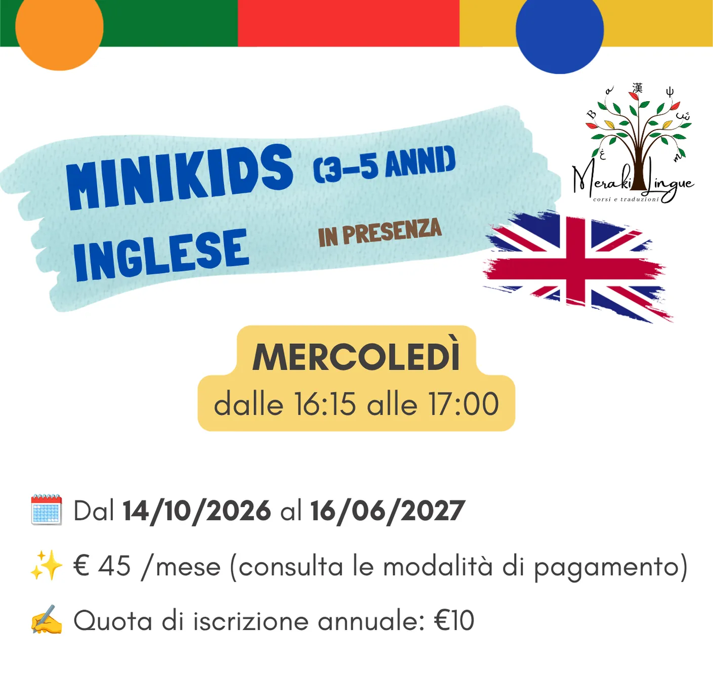 Corso di inglese Minikids dai 3 ai 5 anni