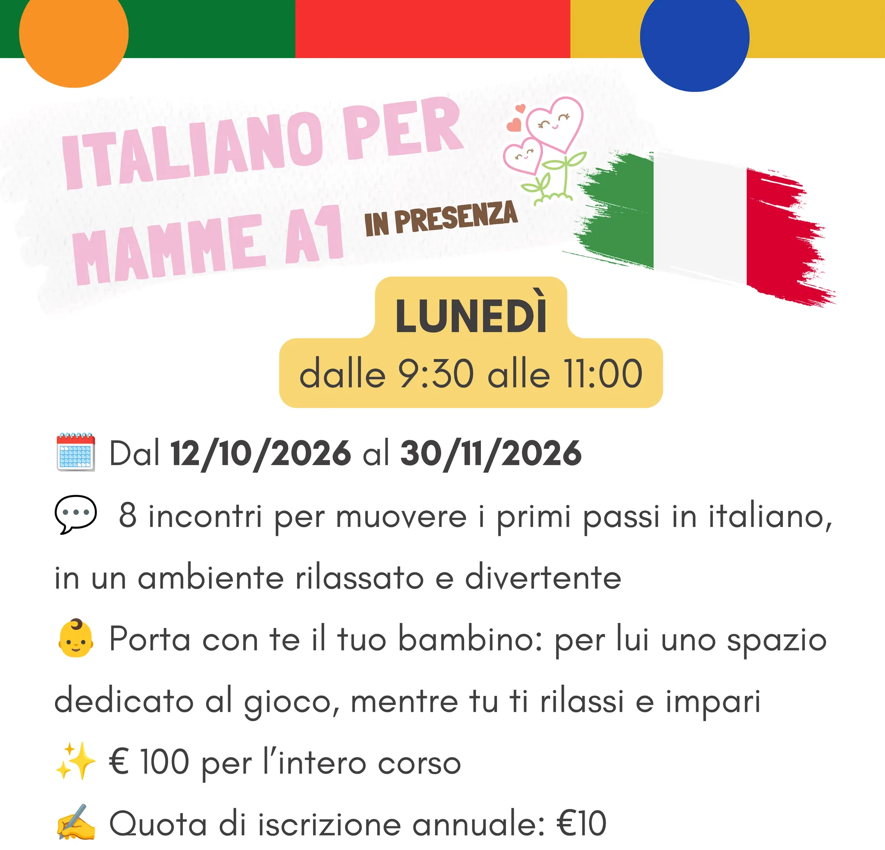Corso Italiano per mamme A1 a Treviglio